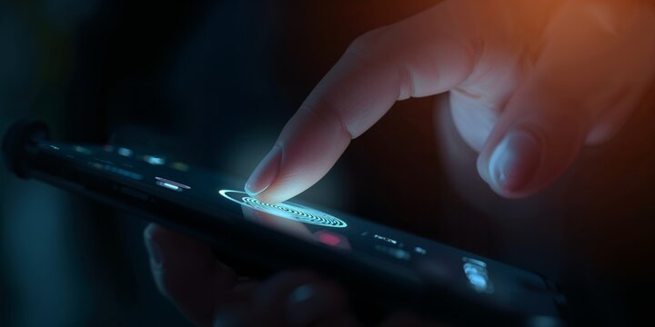 Finger pressing fingerprint icon to unlock phone