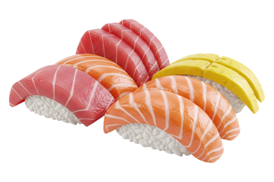 Assorted nigiri sushi platter with tuna salmon and mango for japanese food lovers on transparent background