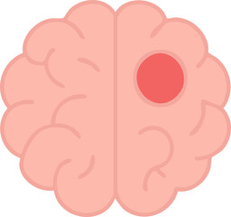 This illustration depicts a human brain with a highlighted red circular spot, symbolizing brain injury, stroke, or localized neurological damage.