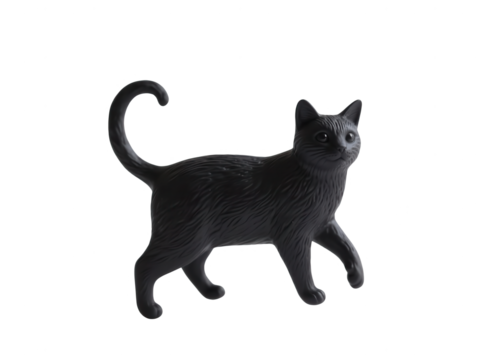 Black Cat Figurine Isolated on White - Halloween and Superstition
