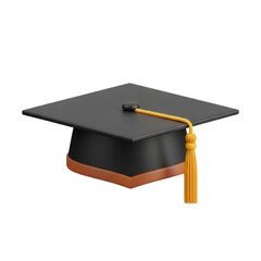 3d icon of graduation cap with tassel isolated on transparent background for education concept