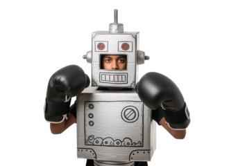 Robot Boxer with Cardboard Costume - Halloween Concept