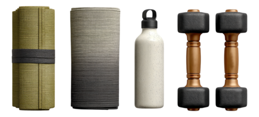 Fitness Equipment Set on Isolated Transparent Background for Marketing