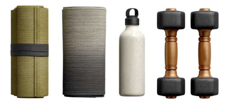 Fitness Equipment Set on Isolated Transparent Background for Marketing