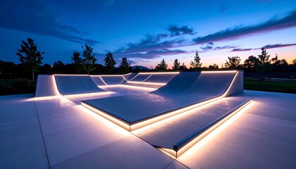Obraz premium Skatepark at Twilight with Glowing Lights Outdoor Urban Space