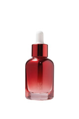 Fototapeta premium Red Glass Dropper Bottle on White Background: Beauty and Skincare