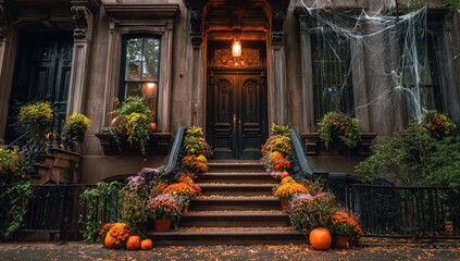 Autumnal New York townhouse facade