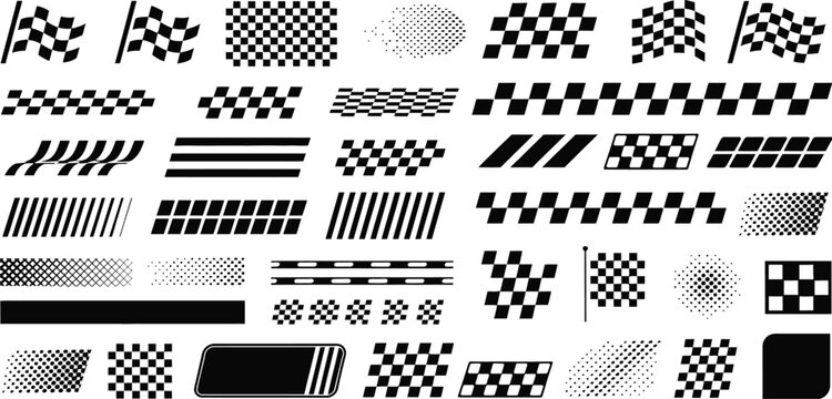 Racing Stripe Banners and Checkered Pattern Vector Set &ndash; Speed Lines, Flags, and Design Elements for Motorsports, Car Racing, Track Finishing Graphics, and High-Speed Visual Projects