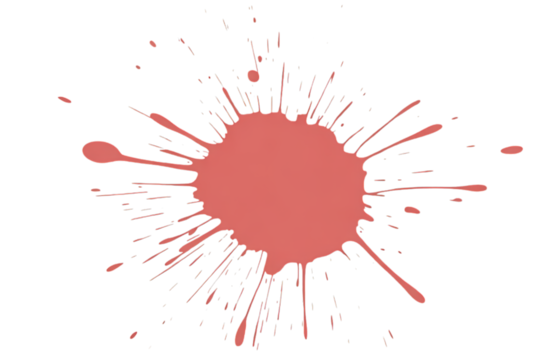 Red paint splatter with thin blue and white outlines