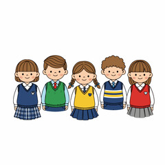 Cute Handdrawn Diverse Students in Uniform Illustration for Educational Material