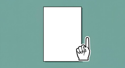 White Paper with Index Finger Pointing Upwards on a Teal Background