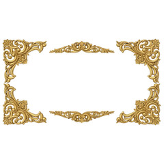 Ornate golden decorative frame with swirls and flourishes on black background