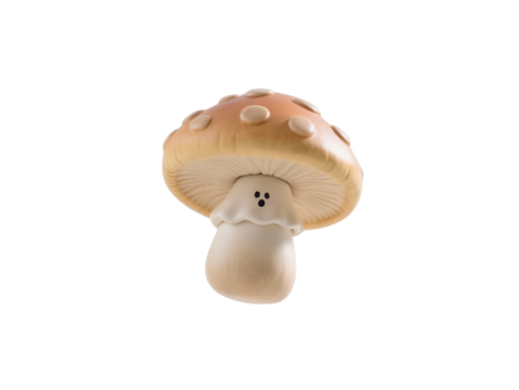 Mushroom with a Ghost Face Isolated on White