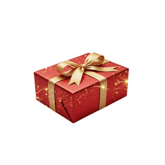 Obraz premium Festive red gift box tied with a golden ribbon and lights