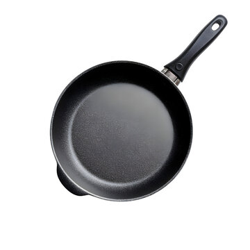 A frying pan with handle, isolated on white background