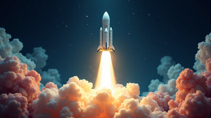 Obraz premium Rocket Launch Ignites Night Sky with Bright Flame