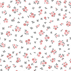 Floral botanical ditsy pattern cute pink red small roses beautiful flowers seamless for textile fashion fabric print. Vector illustration background