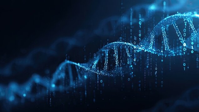 Abstract representation of DNA with binary code - Powered by Adobe
