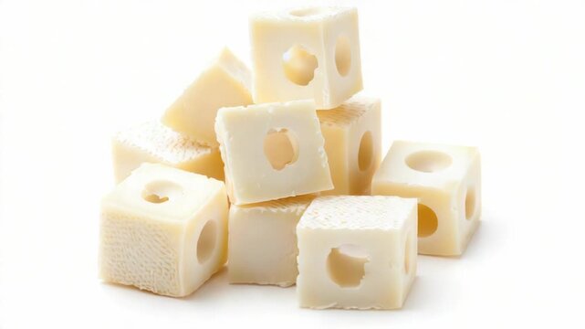 A pile of cheese cubes stacked on top of each other, ideal for food photography or illustrations