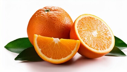 fresh juicy oranges with leaves and sliced segments