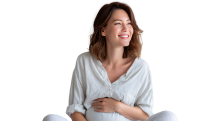 Radiant Expectation: A serene expectant individual cradles her baby bump, radiating joy and anticipation for the new life growing within, in a display of pure maternal love.