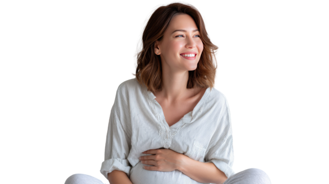 Radiant Expectation: A serene expectant individual cradles her baby bump, radiating joy and anticipation for the new life growing within, in a display of pure maternal love.