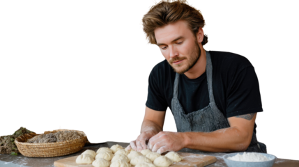 Artisan Craft: A focused baker meticulously molds fresh dough, a scene depicting a traditional, hands-on approach to culinary art. 
