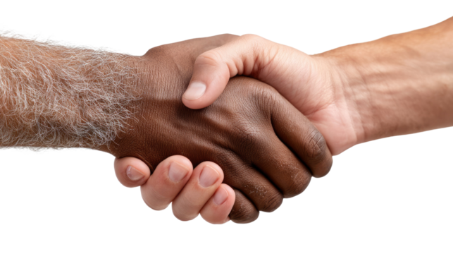 🤝🤝Handshake of Unity: Interracial Handshake of unity symbolizes a bond, a deal, or agreement made between two individuals. - Powered by Adobe