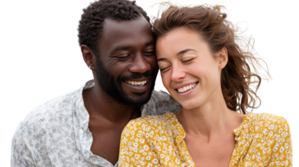 Joyful Union: An affectionate embrace, interfaith couple finding bliss in a portrait, portraying themes of togetherness and fondness.