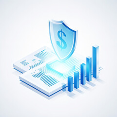 Financial security and growth concept with shield and bar chart