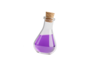 Purple Potion in Glass Bottle with Cork Stopper on White