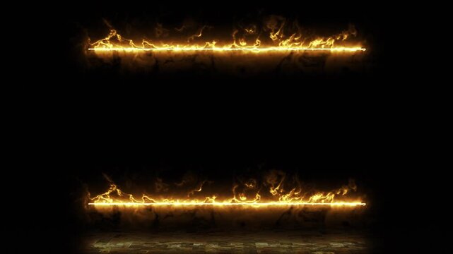 Glowing neon golden fire frame on black background, webcam border facecam overlay.
