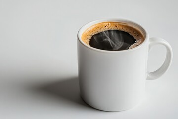 White Mug of Coffee with Steam on White Background