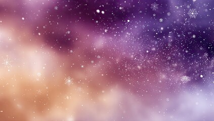 Obraz premium Abstract winter scene with swirling purple, orange, and white nebula-like clouds and falling snowflakes