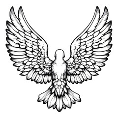  vector illustration A bird, possibly an eagle or similar bird of prey, with outstretched wings. The design is similar to those used for tattoos.