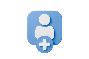 3d add user icon. new account and social media friend request concept. Minimal cartoon profile with plus sign for membership isolated on white background. 3d render.