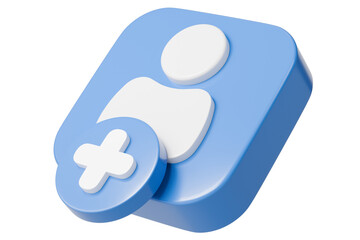 3d add user icon. new account and social media friend request concept. Minimal cartoon profile with plus sign for membership isolated on white background. 3d render.