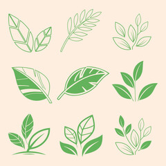 Green Leaves and Plants Vector Illustrations Organic and Natural Designs