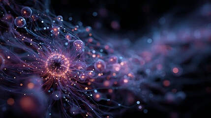 futuristic digital cosmos exploration neural network visualization illuminated environment abstract data artificial intelligence cosmic design galaxy system and science connection