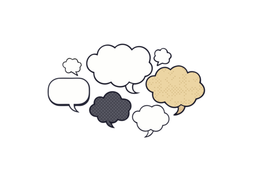 Photo of collection of comic style speech bubbles and thought clouds isolated on a transparent background
