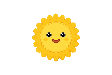 Photo of happy cartoon sun with a smiling face, isolated on transparent background