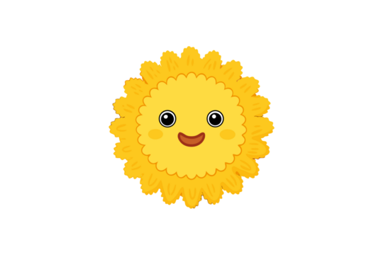 Photo of happy cartoon sun with a smiling face, isolated on transparent background