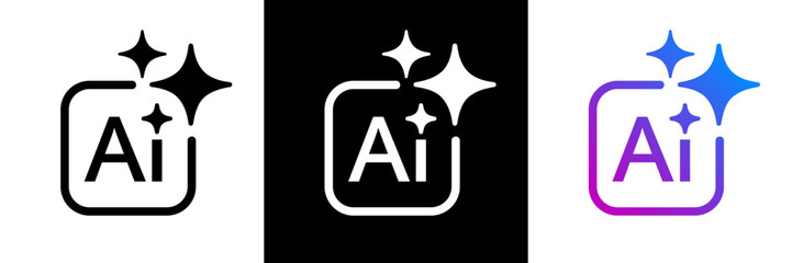 AI generate icon set. AI assistant tool icons and app buttons, magic sparkle star artificial intelligence star logo - vector