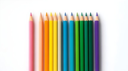 Fototapeta premium Rainbow Colored Pencils Lined Up on White Background