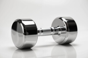 Sleek and Shiny Metal Dumbbell on Clean White Surface
