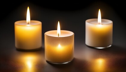 three lit candles on transparent background tranquility and remembrance