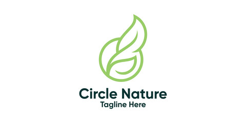 green leaf logo design with a circular nature and growth