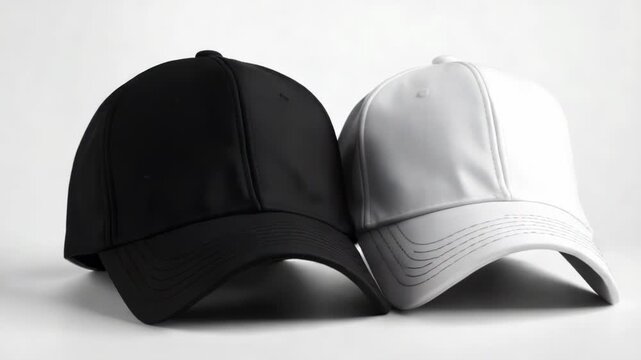 A pair of contrasting baseball caps