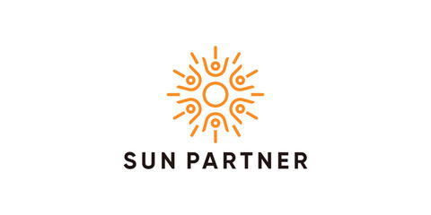 logo design sun and people,partnership,group,logo design modern creative idea.