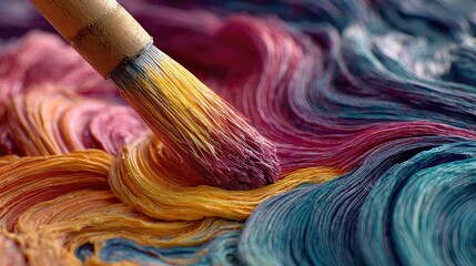 Fototapeta premium Paintbrush strokes on colorful layered paint